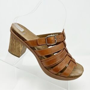 Dansko Dina Brown Woven Leather Strappy Slip On Heeled Sandals Size 39